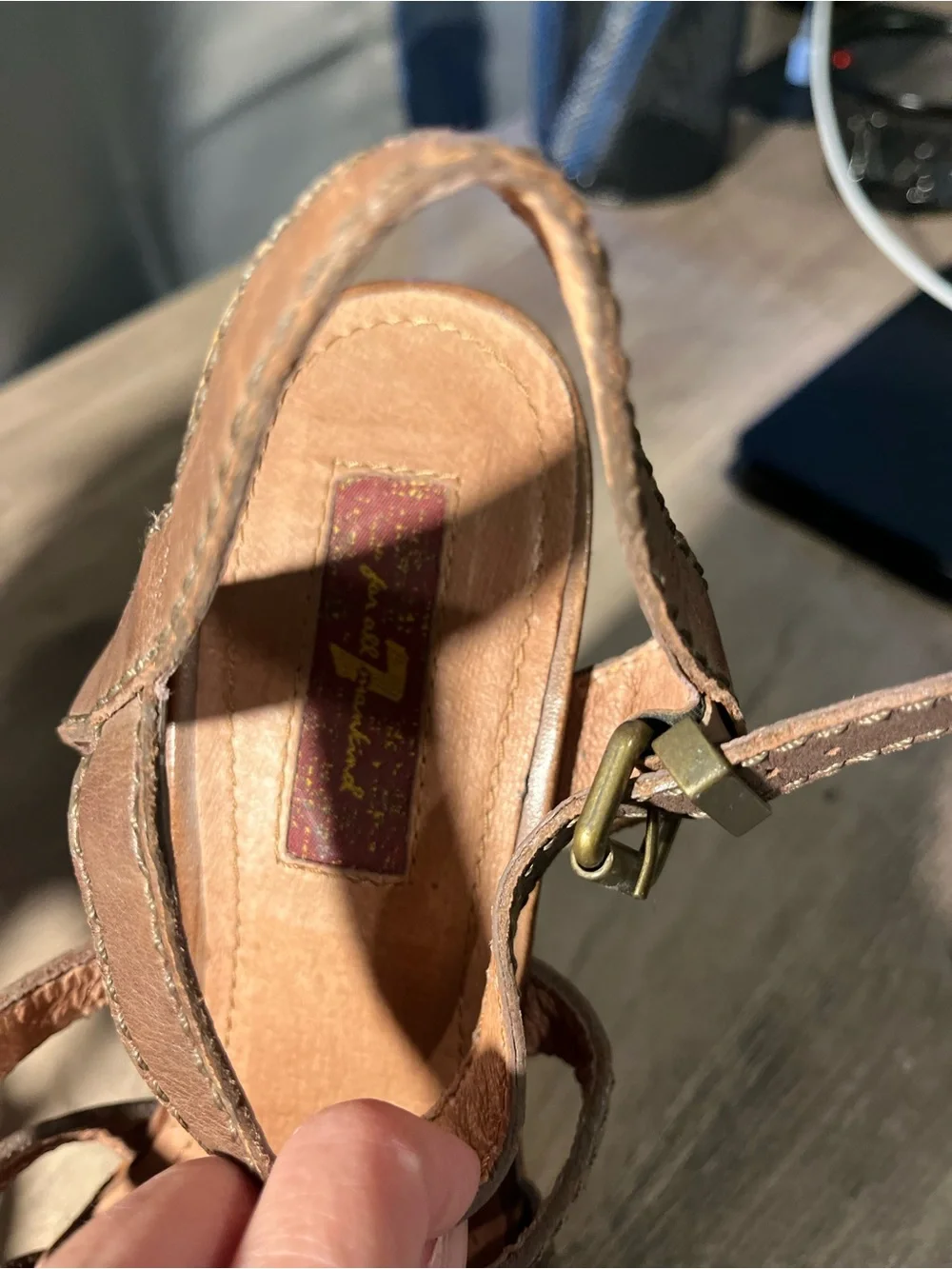 7 For All Mankind Brown Leather Strappy Platform Heels, size 8.5
